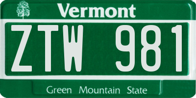 VT license plate ZTW981