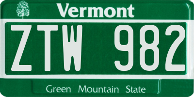VT license plate ZTW982