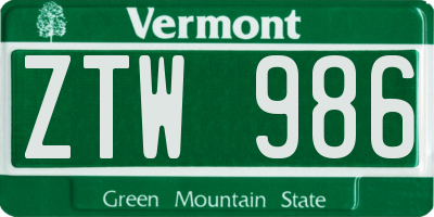 VT license plate ZTW986