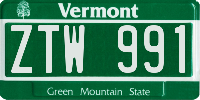 VT license plate ZTW991