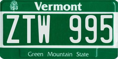 VT license plate ZTW995