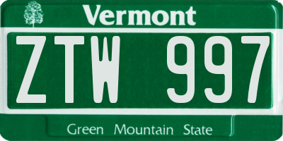 VT license plate ZTW997