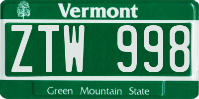 VT license plate ZTW998