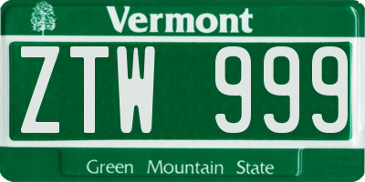 VT license plate ZTW999