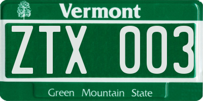 VT license plate ZTX003