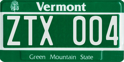 VT license plate ZTX004