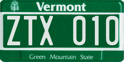 VT license plate ZTX010