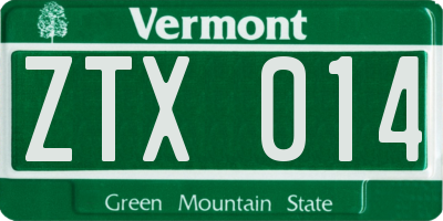VT license plate ZTX014