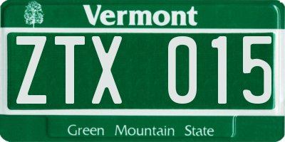 VT license plate ZTX015