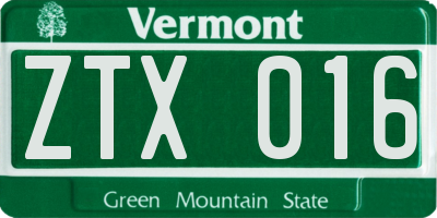 VT license plate ZTX016