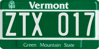 VT license plate ZTX017
