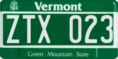 VT license plate ZTX023