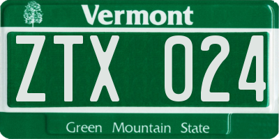 VT license plate ZTX024