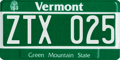 VT license plate ZTX025