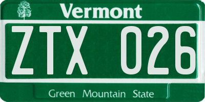 VT license plate ZTX026