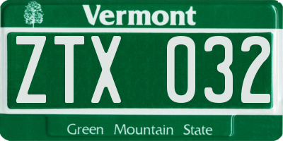 VT license plate ZTX032