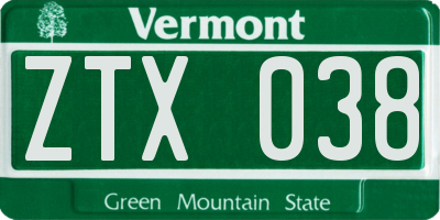 VT license plate ZTX038