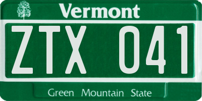 VT license plate ZTX041