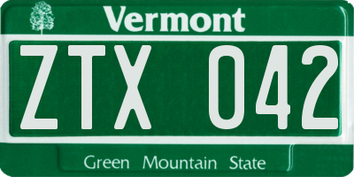 VT license plate ZTX042