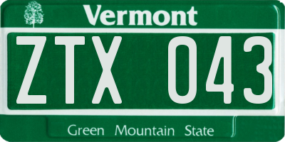 VT license plate ZTX043