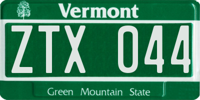 VT license plate ZTX044
