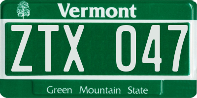 VT license plate ZTX047
