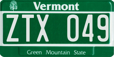 VT license plate ZTX049