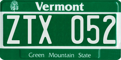VT license plate ZTX052