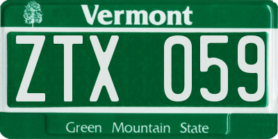VT license plate ZTX059