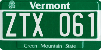 VT license plate ZTX061