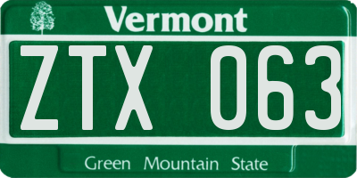 VT license plate ZTX063