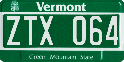 VT license plate ZTX064
