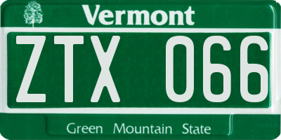 VT license plate ZTX066