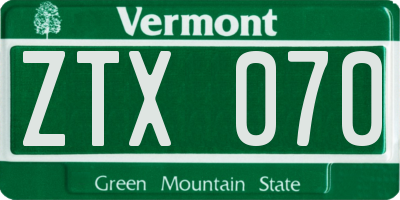 VT license plate ZTX070