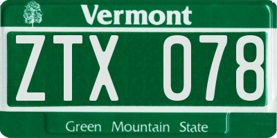 VT license plate ZTX078