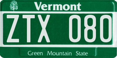 VT license plate ZTX080