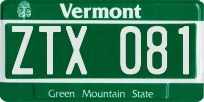 VT license plate ZTX081