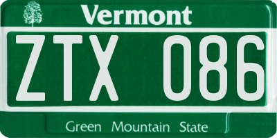 VT license plate ZTX086