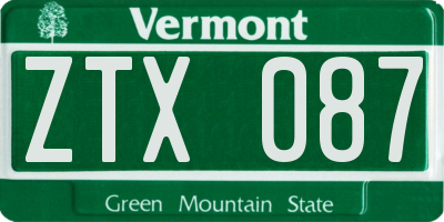 VT license plate ZTX087