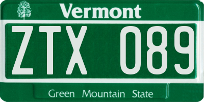 VT license plate ZTX089