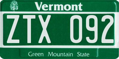 VT license plate ZTX092