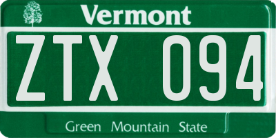 VT license plate ZTX094