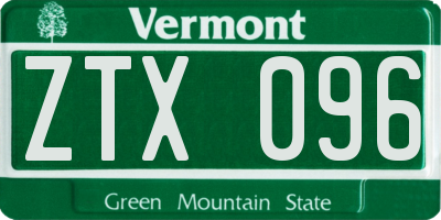 VT license plate ZTX096