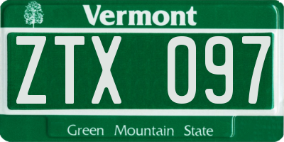 VT license plate ZTX097