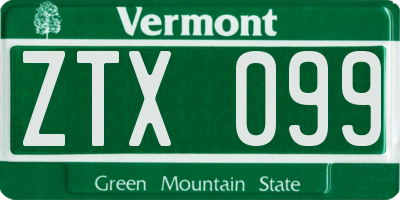 VT license plate ZTX099