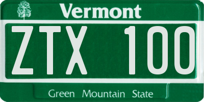 VT license plate ZTX100