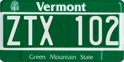 VT license plate ZTX102