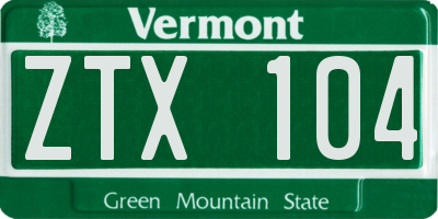 VT license plate ZTX104