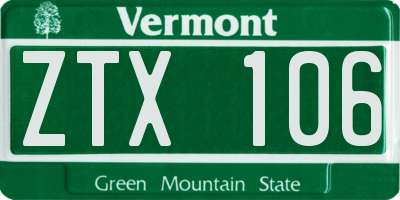 VT license plate ZTX106