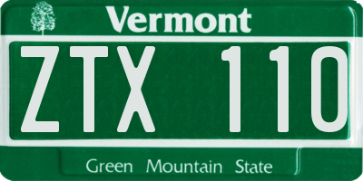 VT license plate ZTX110